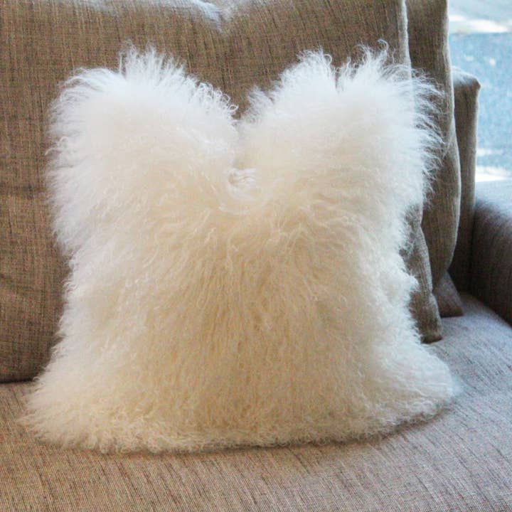 Pillow Decor – wholesale Dekorativ kudde – 18 ”x 18 ”naturliga vita mongoliska fårskinn päls kudde