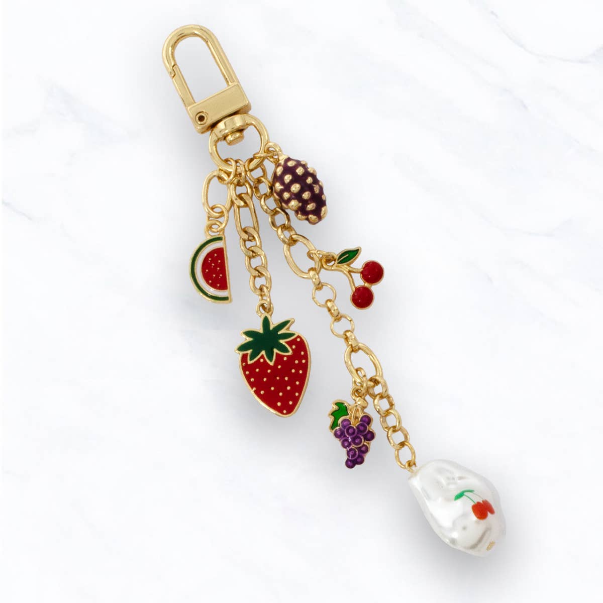 Gold Colorful Fruit Charm Keychain for wholesale on Faire