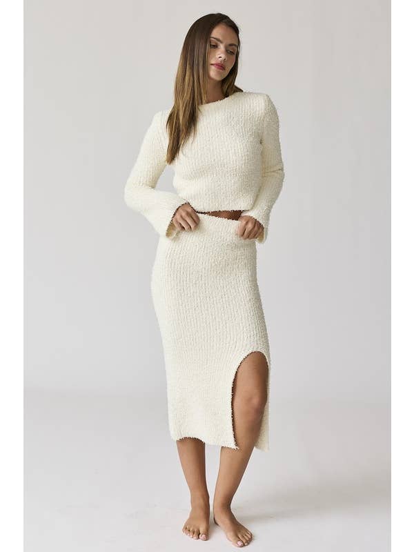 Papermoon - Wholesale Top & Skirt Set - Women's - PT17489 - Anaya Round Neck Long Sleeve Crop Soft Knit Top An