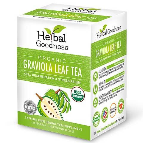 Herbal Goodness - Wholesale Tea Bags - Soursop Leaf Tea - Graviola Extract - Organic Teabags 24/1g - Cell Immunity & Relaxation - Herbal Goodness