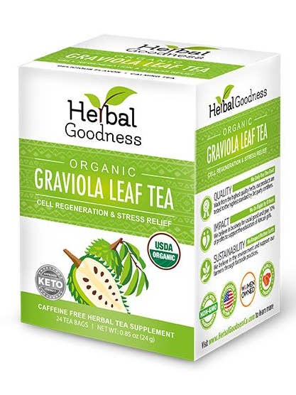 Chá Folha Soursop - Extrato de Graviola - Chá Biológico 24/1g - Imunidade Celular & Relaxamento - Goodness à base de ervas por atacado de Herbal Goodness
