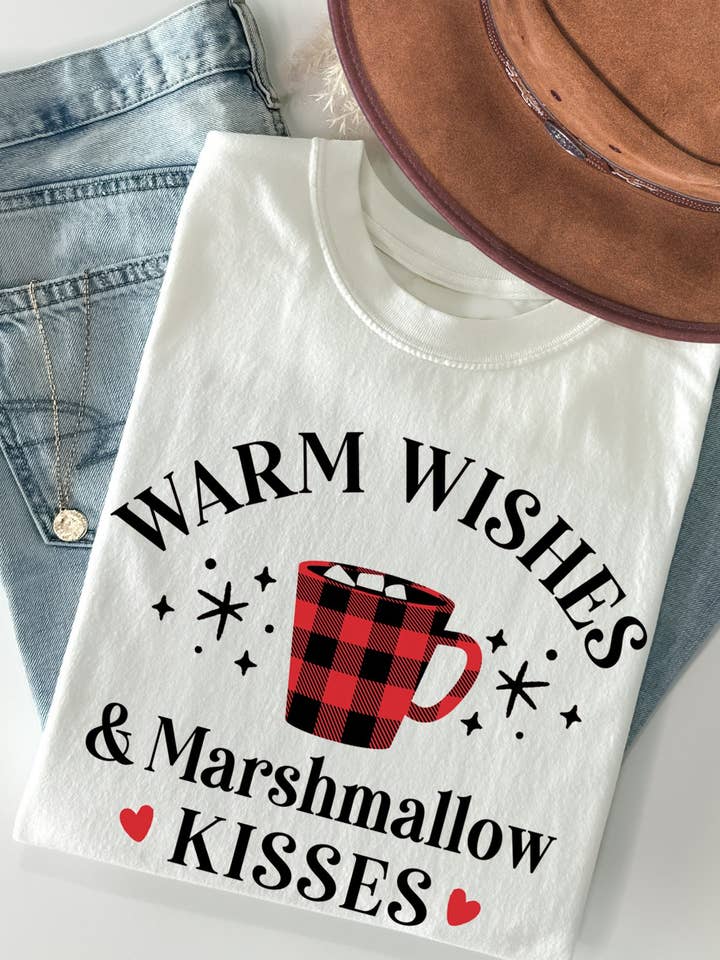 Amused by Blue - Wholesale Screen Printed T-Shirt - Women's - WARM WISHES KISSES Graphic Print Loose Fit Top2