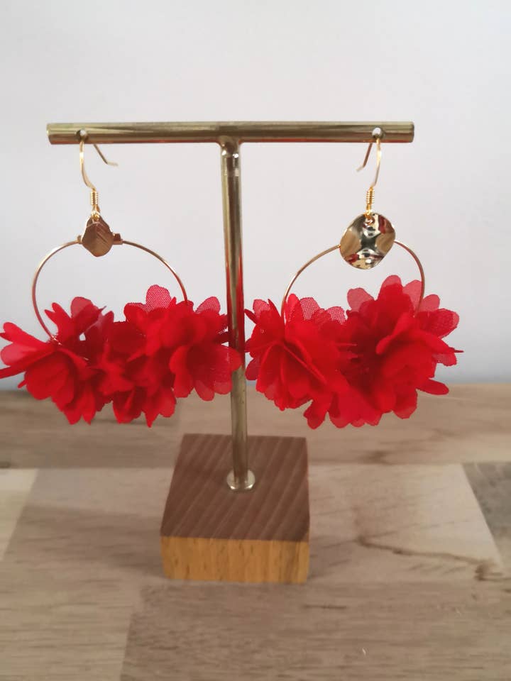 Charlotte earrings, flowers, color, bohemian- Red for wholesale by Un Amour de Bibi