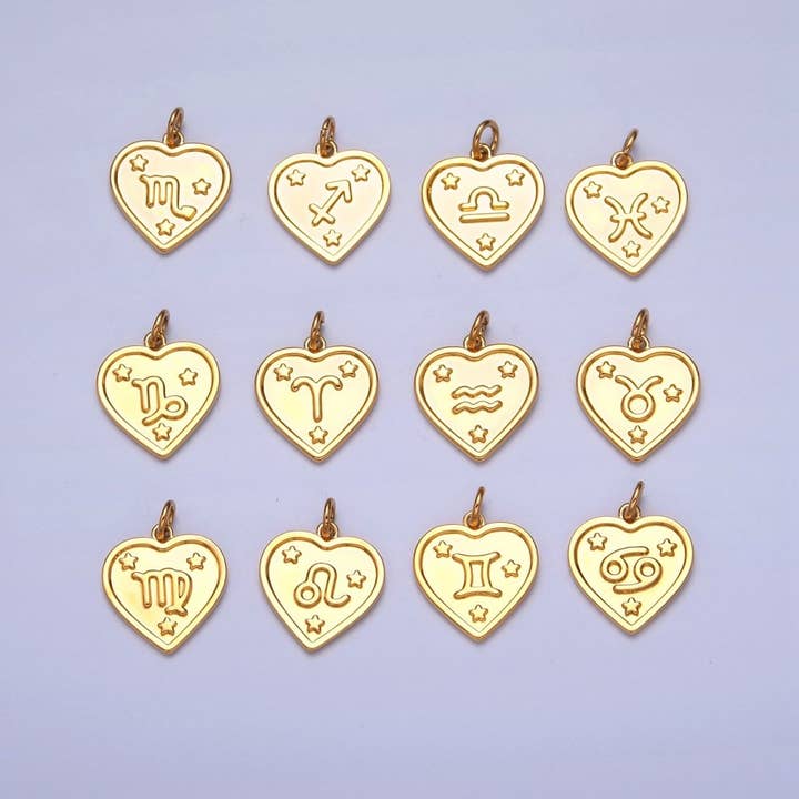 Hjärthänge i 24k guld fylld med stjärntecken, fint astrologiskt stjärntecken, extra hänge A-A1451-A-A1456 för wholesale av Aim Eternal