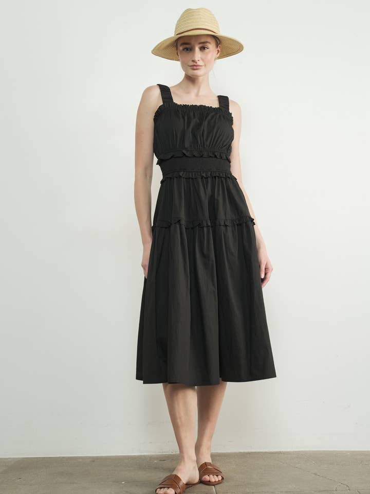 MAD3241 VESTIDO MIDI COM DETALHE DE FOLHOS EM CAMADAS por atacado de Aaron & Amber