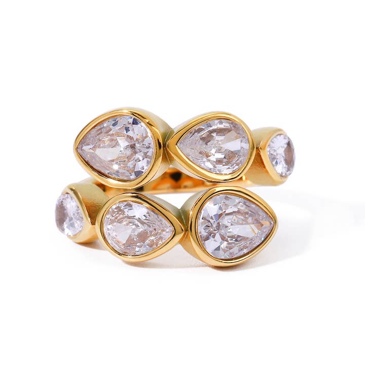 Savvy Bling - Wholesale Multi-stone ring - Pear Stone Adjustable Ring Waterproof
