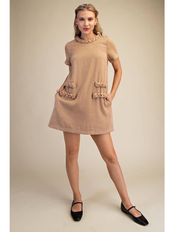 Glam - Wholesale Dress - Women's - Round Neck Twist Trim Mini Dress11