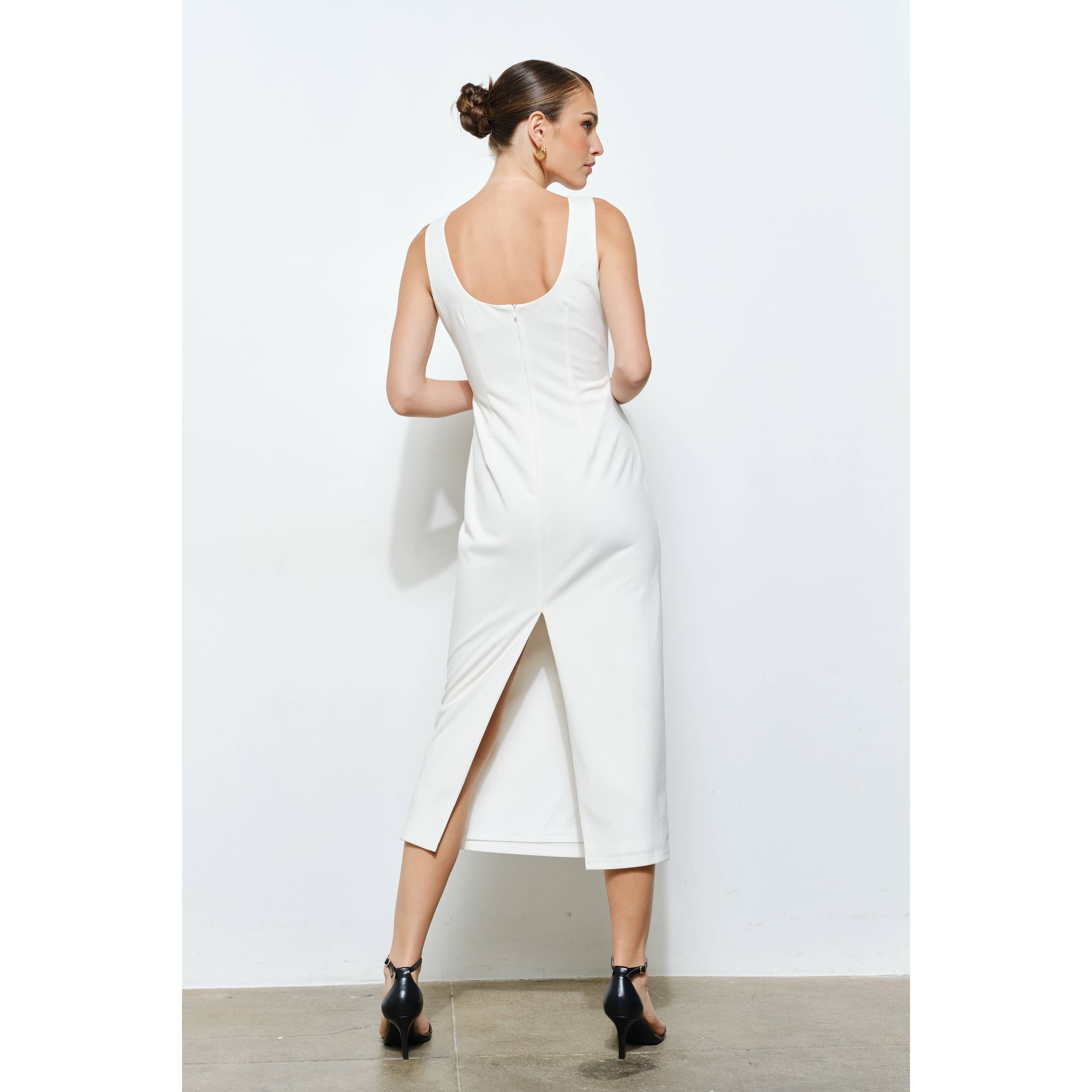 INA - Wholesale Dress - Women's - Knit Crepe Bodycon Midi with Princess Neckline27