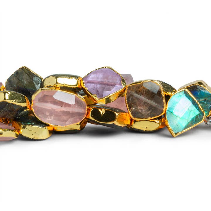 Perles multicolores en pierres précieuses dorées à la feuille de 14 mm, 5,5 pouces, 11 perles pour la vente par The Bead Traders