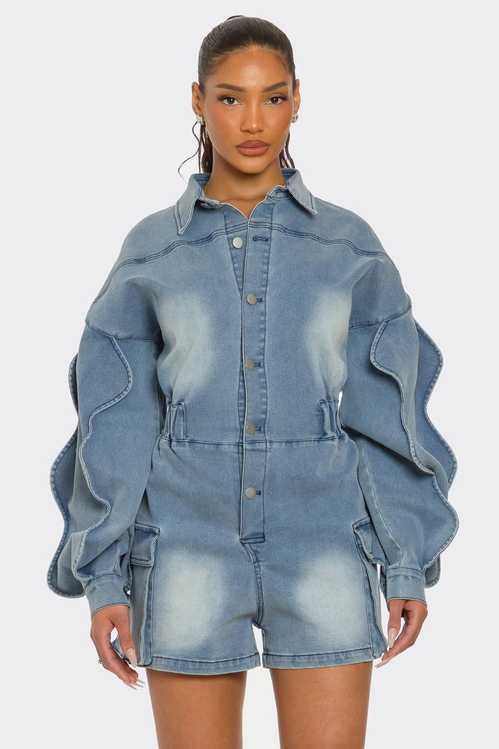 Athina Collection - Wholesale Romper - Women's - Sculpted Edge Denim Romper