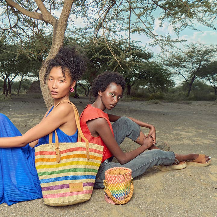 The Basket Room - Wholesale Tote Bag - Women's - UPINDE: Rainbow Stripe Tote Bag