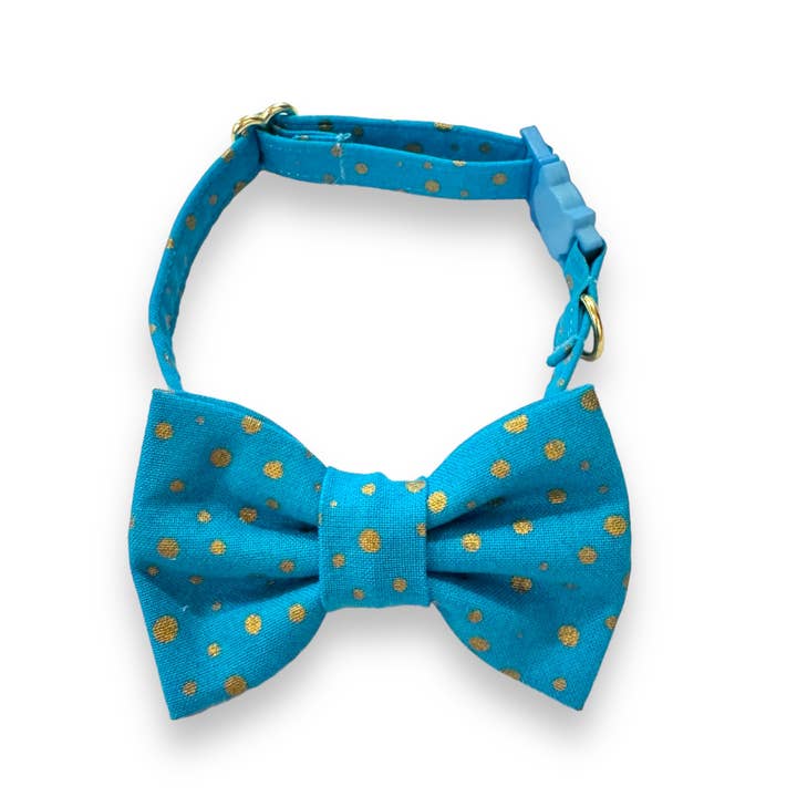 Whiskers Crafts - Wholesale Pet Bow Tie - Cat - Cat Bow Tie - Blue Gold Dots