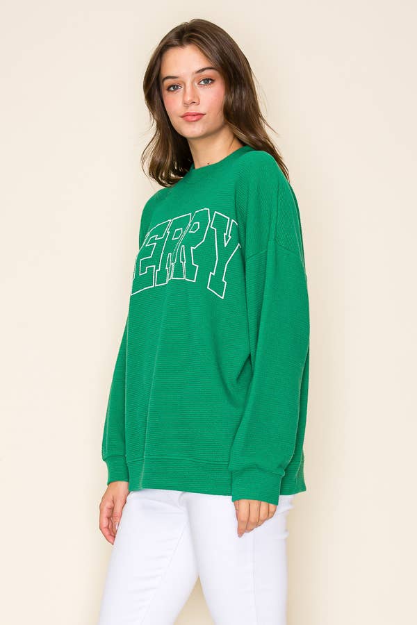 Tres Bien, Inc - Wholesale T-Shirt (Graphic) - Women's - ROUND NECK "MERRY" STENCIL  CLOUDY KNIT L/S SWEATSHIRT5