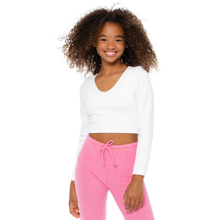 Long Sleeve V-Neck Crop Ribbed Top for wholesale by Malibu Sugar