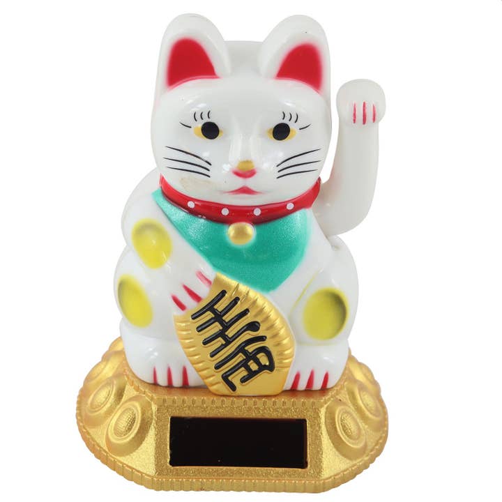 Tribal Trade GmbH - Wholesale Decorative Figurine - Lucky cat Maneki-neko waving cat solar round 8cm white
