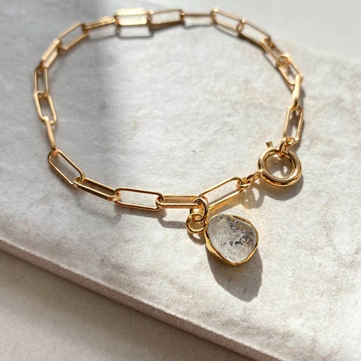 Herkimer Diamond Carved Chunky Chain Bracelet | Strength (Gold Plated) for wholesale by Decadorn