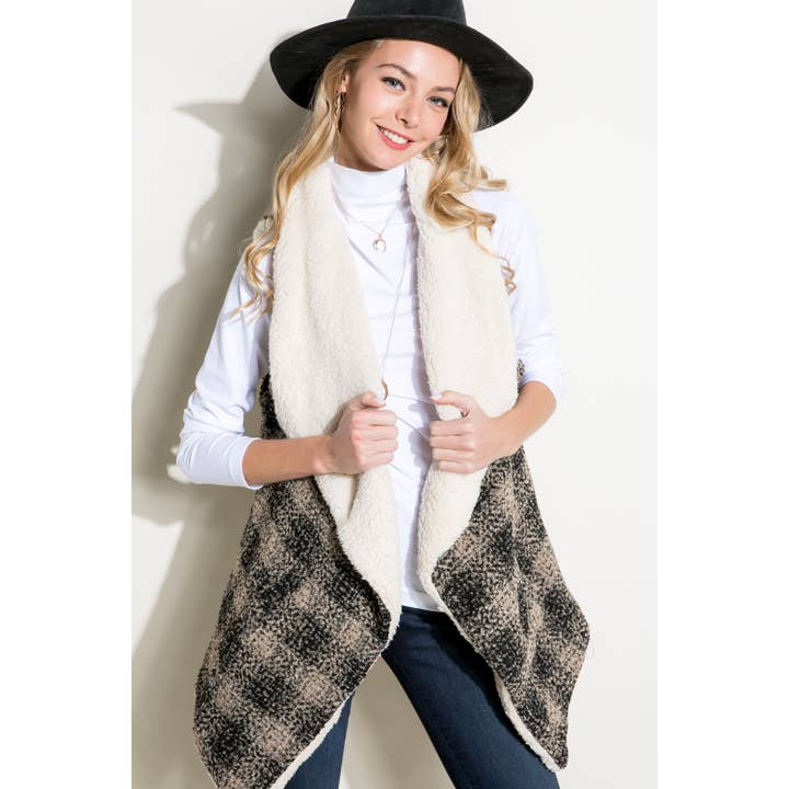 WARM CHECKER PLAID VEST for wholesale by 1clique co.