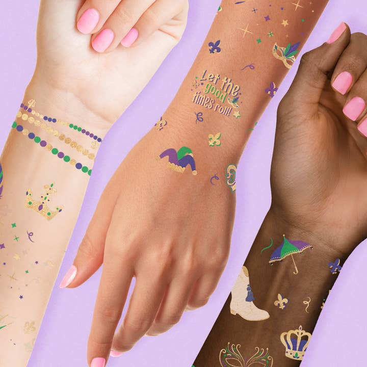 Flash Tattoos - Wholesale Temporary Tattoo - MARDI GRAS SPARKLE metallic temporary tattoo pack1