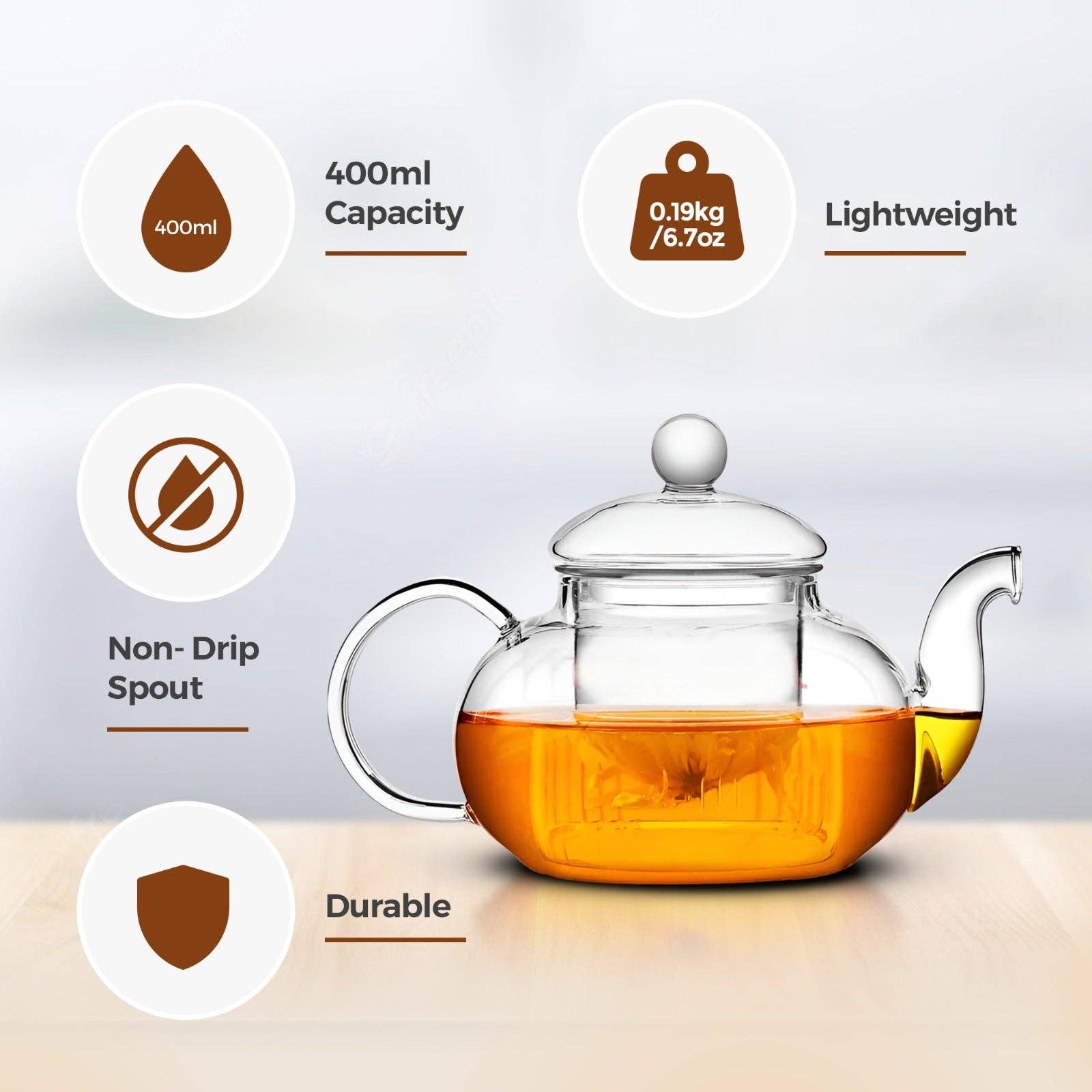 Charbrew Tea & Coffee - Vente Théière - Théière en verre et filtre à thé pour thé en vrac 400 ml3