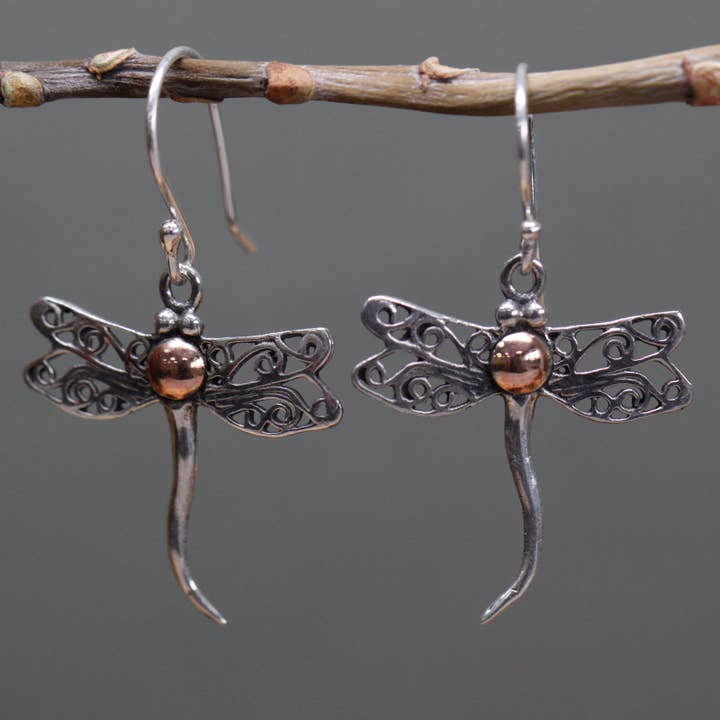 Silver & Gold Earring - Dragonflies for wholesale by Ancient Wisdom