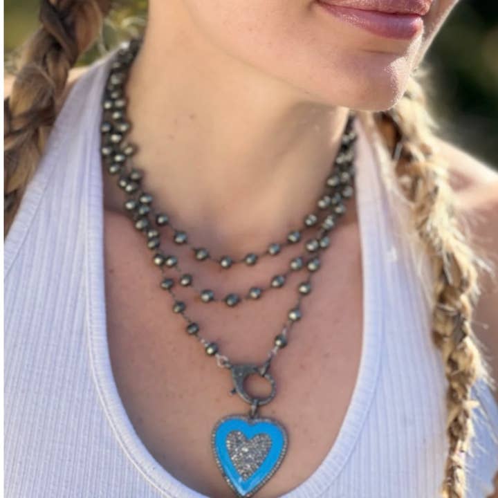 Queenbitter - Wholesale Pendant/Charm Necklace - Natural Turquoise Pave Diamond Heart Pendant Necklace6
