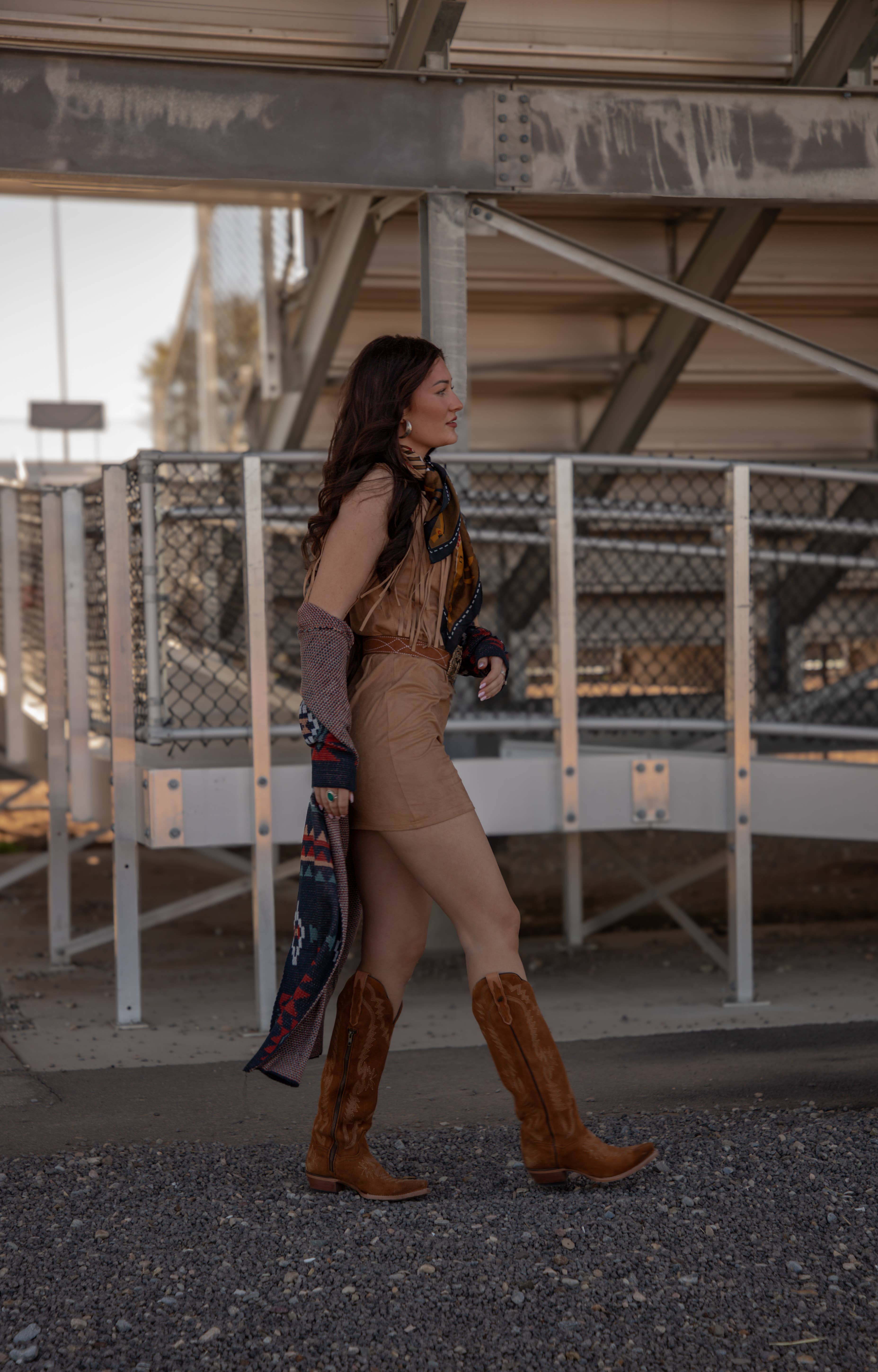 Multi Colored Poly Faux Suede Dress with Frings-D-203 for wholesale on Faire10