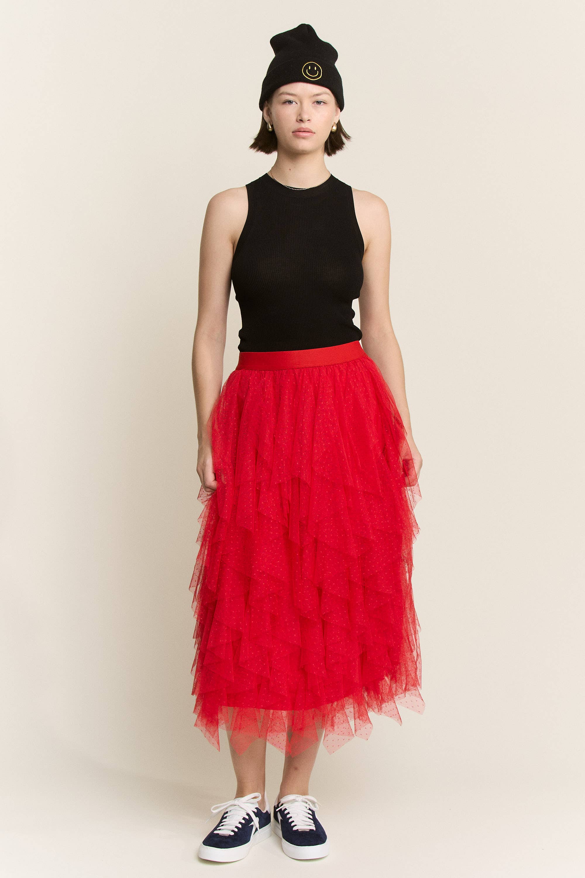 JADE BY JANE - Vendita all'ingrosso Gonna - Donna - Gonna midi a linea A con balze in tulle a pois e fodera13