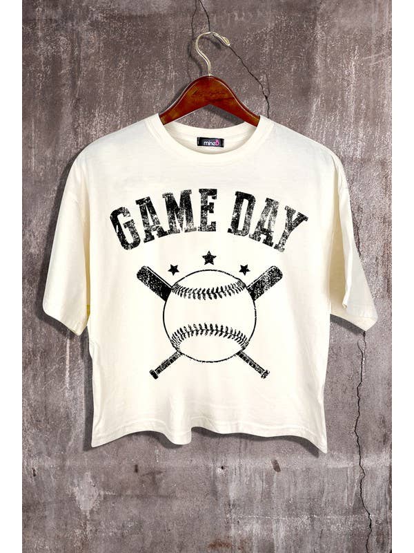MINEB – wholesale Screen printed t-shirt – Women′s – Game Day Baseball Crop Top
