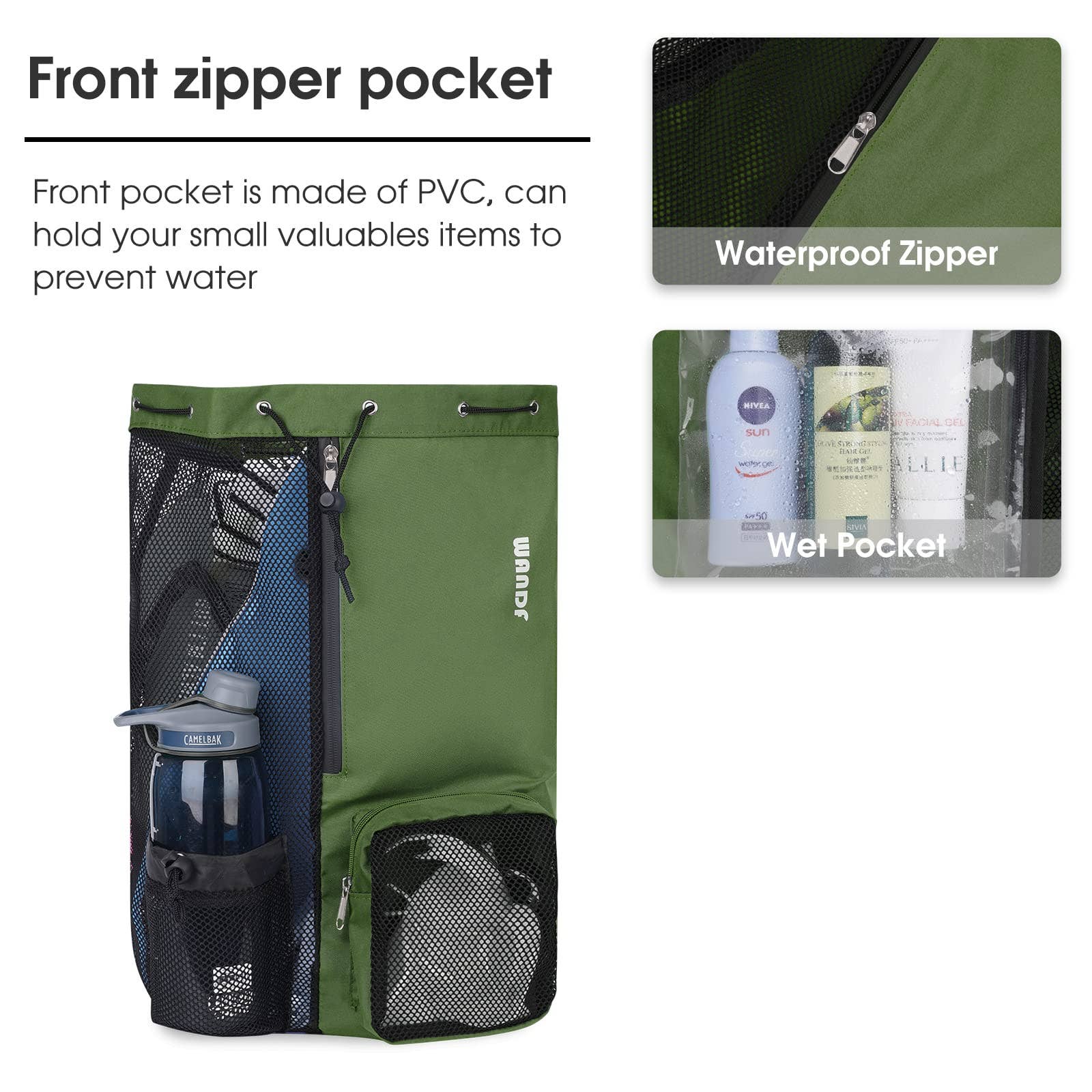 wandf - Wholesale Beach Bag - WANDF Mesh Drawstring Backpack with Wet Pocket Beach Bag59