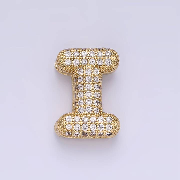 Aim Eternal – wholesale Individual charm/pendant – 14K Gold Filled 15mm Micro Paved Balloon Bubble Initial Letter Pendant | A1171-A11838