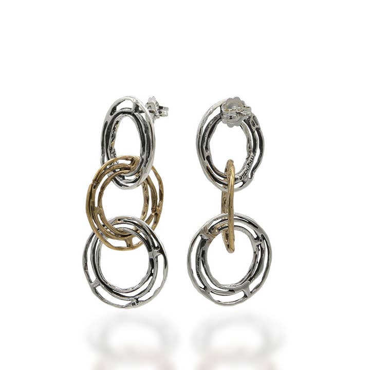 Mandile Gioielli - Wholesale Dangle Earrings - Dangling earrings with three circles in 925 silver and bronze - ORA046b2