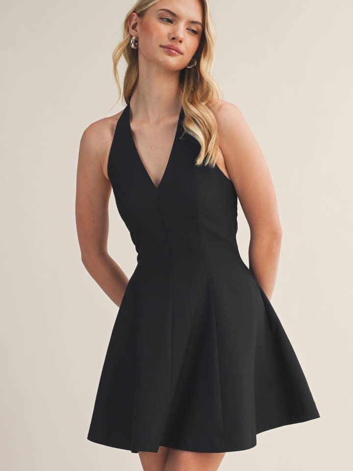 HALTER NECK MINI FLARE DRESS for wholesale by Mustard Seed