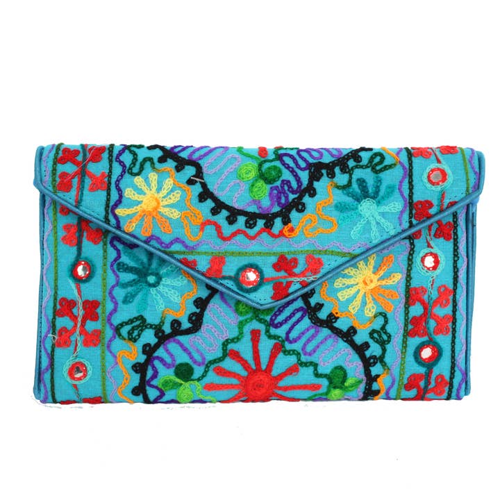 Nima Accessories Inc - Wholesale Clutch Bag - Women's - Ladies Indian Handmade Patchwork Blue Clutch Bag