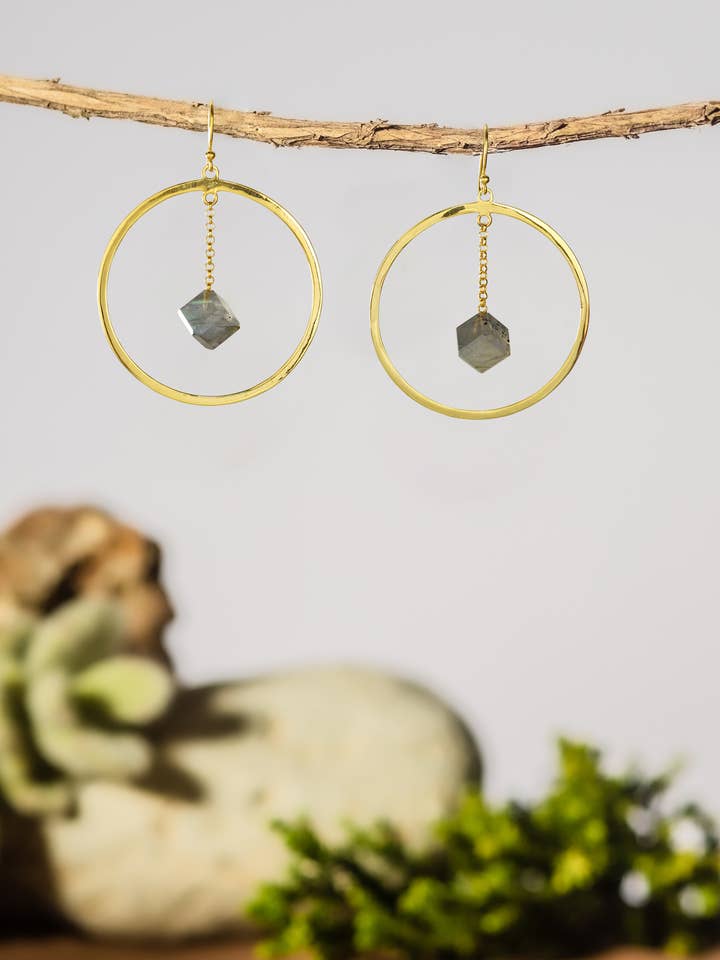 .925 Silver Hoop with Labradorite Cubes - OH Labradorite! for wholesale by Eleganz Jewelry, LLC