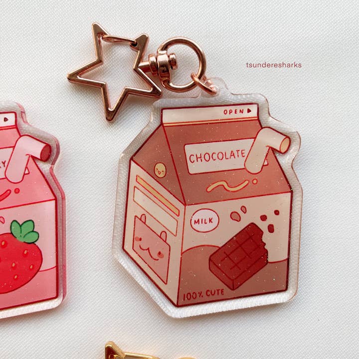 tsunderesharks - Wholesale Keychain - Women's - Strawberry, Banana, Melon, Chocolate Milk Carton Keychains3