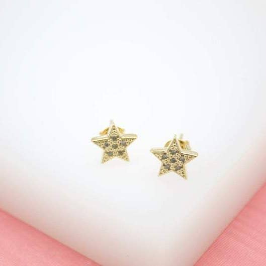 18K Gold Filled Star Stud Earrings With Micro CZ Stones for wholesale by MIA Jewelry
