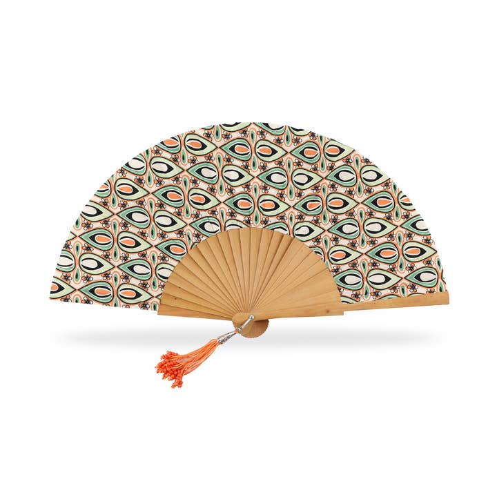 Cuatrogotas – wholesale Party/paper folding fan – Polished wood fan with retro fabric.
Ref-A577