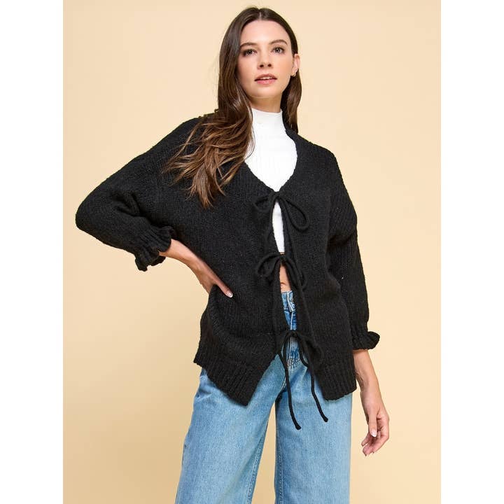 Veveret - Wholesale Cardigan - Women's - Knit Cardigan with Fornt Tie Ribbon 8