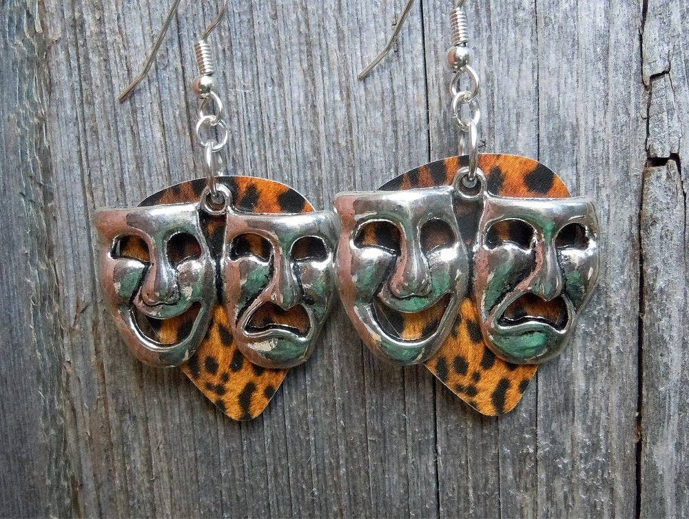 Simply Raevyn - Wholesale Dangle Earrings - Theater Mask Charm Guitar Pick Earrings10