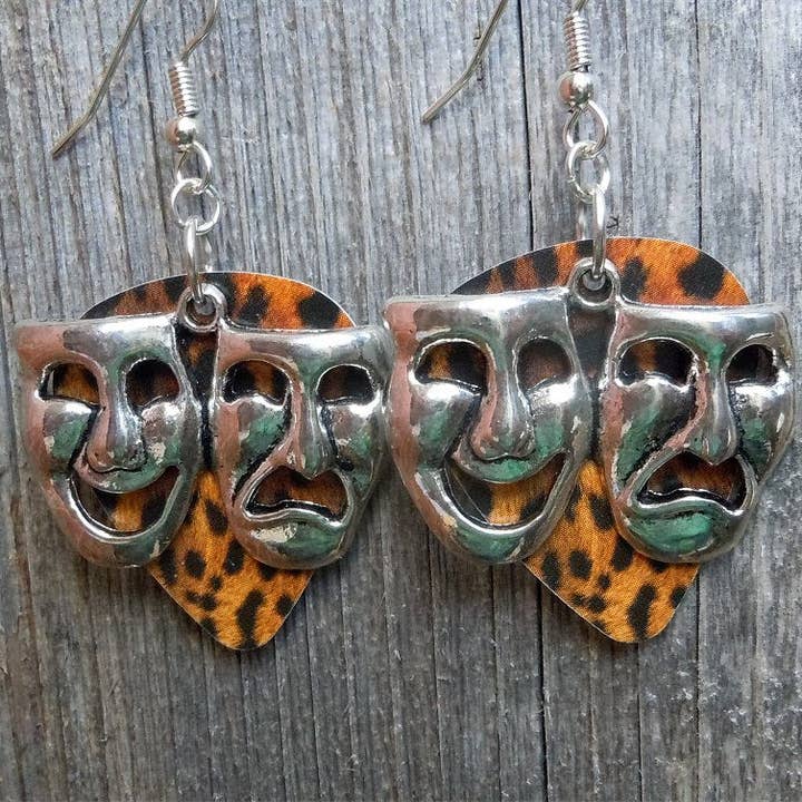 Simply Raevyn - Wholesale Dangle Earrings - Theater Mask Charm Guitar Pick Earrings10