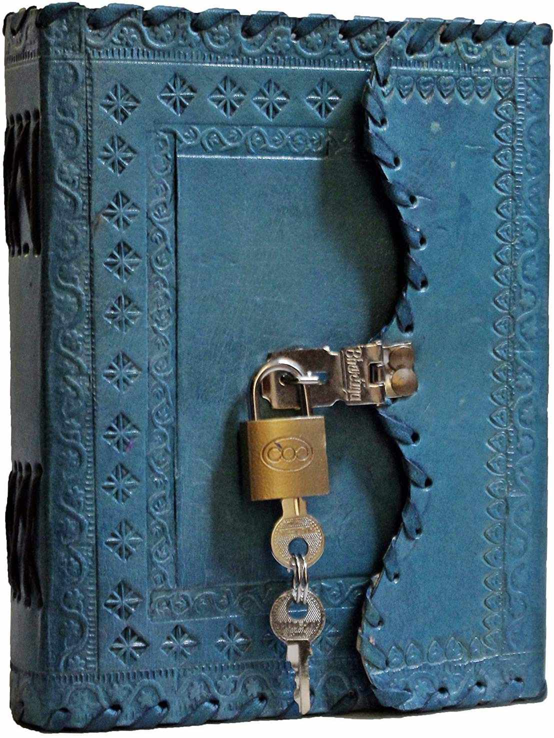 Tuzech Leather - Vente Journal intime - Journal en cuir TUZECH pour hommes et femmes, carnet en cuir pour écrire des poèmes, carnet de croquis, carnet de notes pour tenir des registres, mémoire personnel avec serrure et clé - Non ligné 7 pouces7