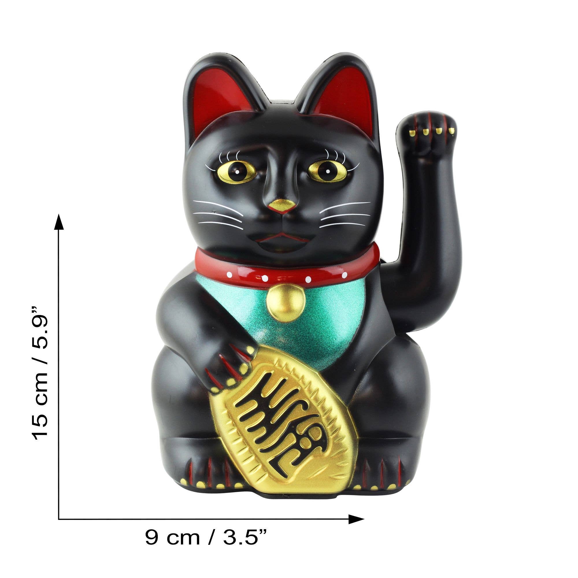 Tribal Trade GmbH - Venta al por mayor Figura decorativa - Gato de la suerte Maneki-neko negro de 15 cm que mueve la pata4