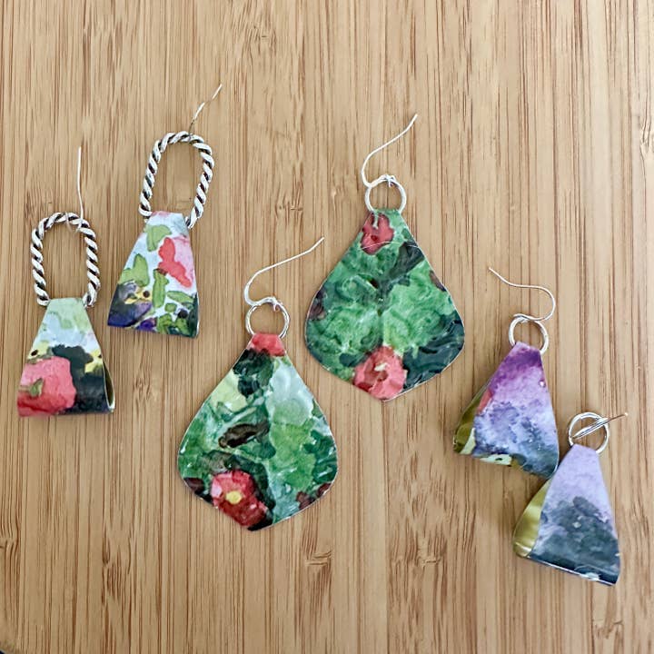 TTE Designs - Wholesale Dangle Earrings - Best Sellers - Set of 12 Recycled Vintage Tin Earrings 6