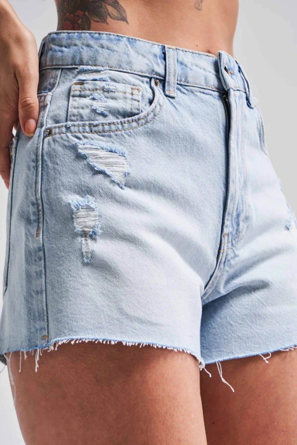 Blue Raw Hem Denim Shorts for wholesale on Faire4
