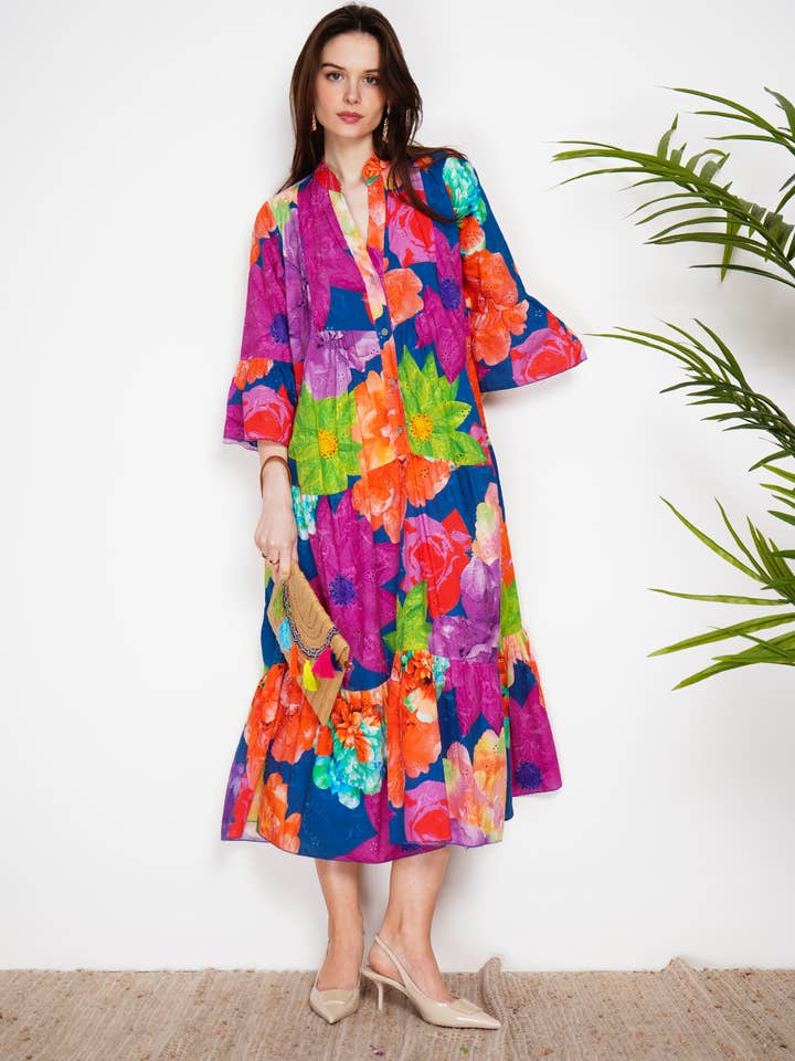 NOELINE - Wholesale Dress - Women's - Embroidered Eyelet Print Dress 10681SG-6