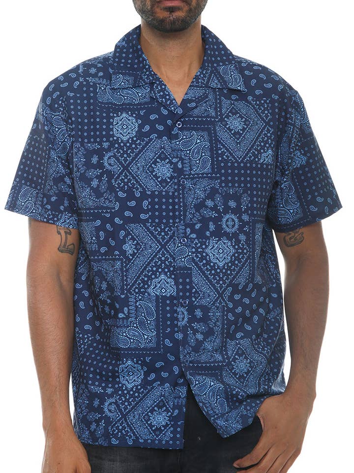 Mens Paisley Print Button Down Short Sleeve Shirt for wholesale by WEIV