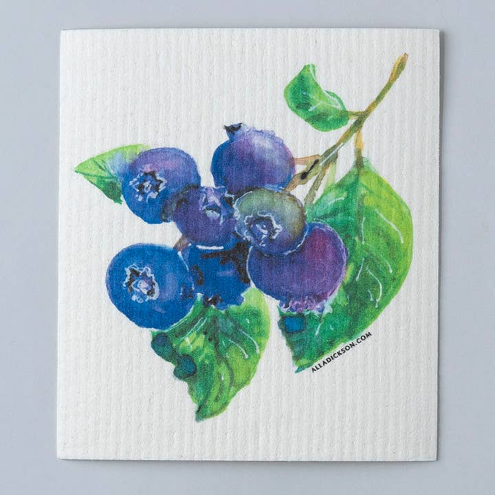 Alla Dickson Art - Wholesale Dishcloth - Blueberry Dishcloth Michigan Blueberry Swedish Dish Cloth