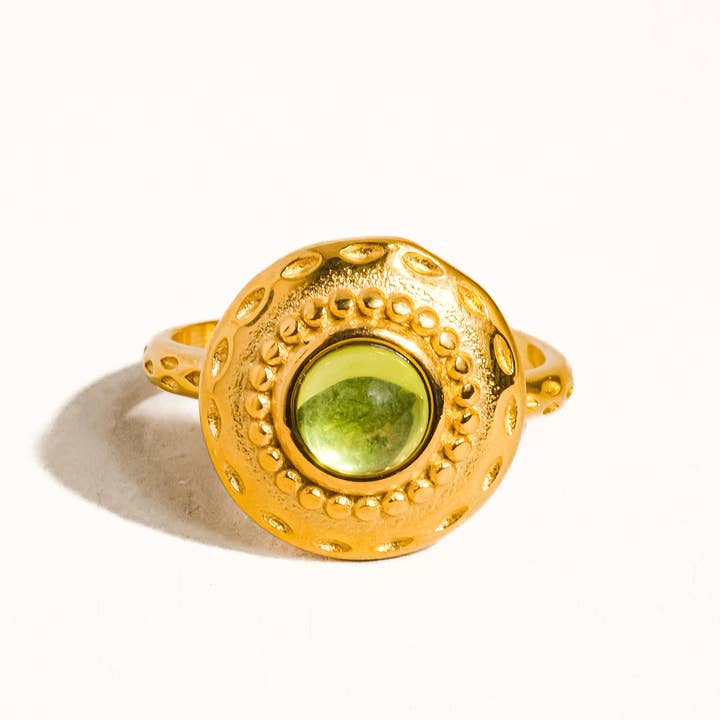 Green Malin 18K Gold Non-Tarnish Round Stone Ring for wholesale on Faire