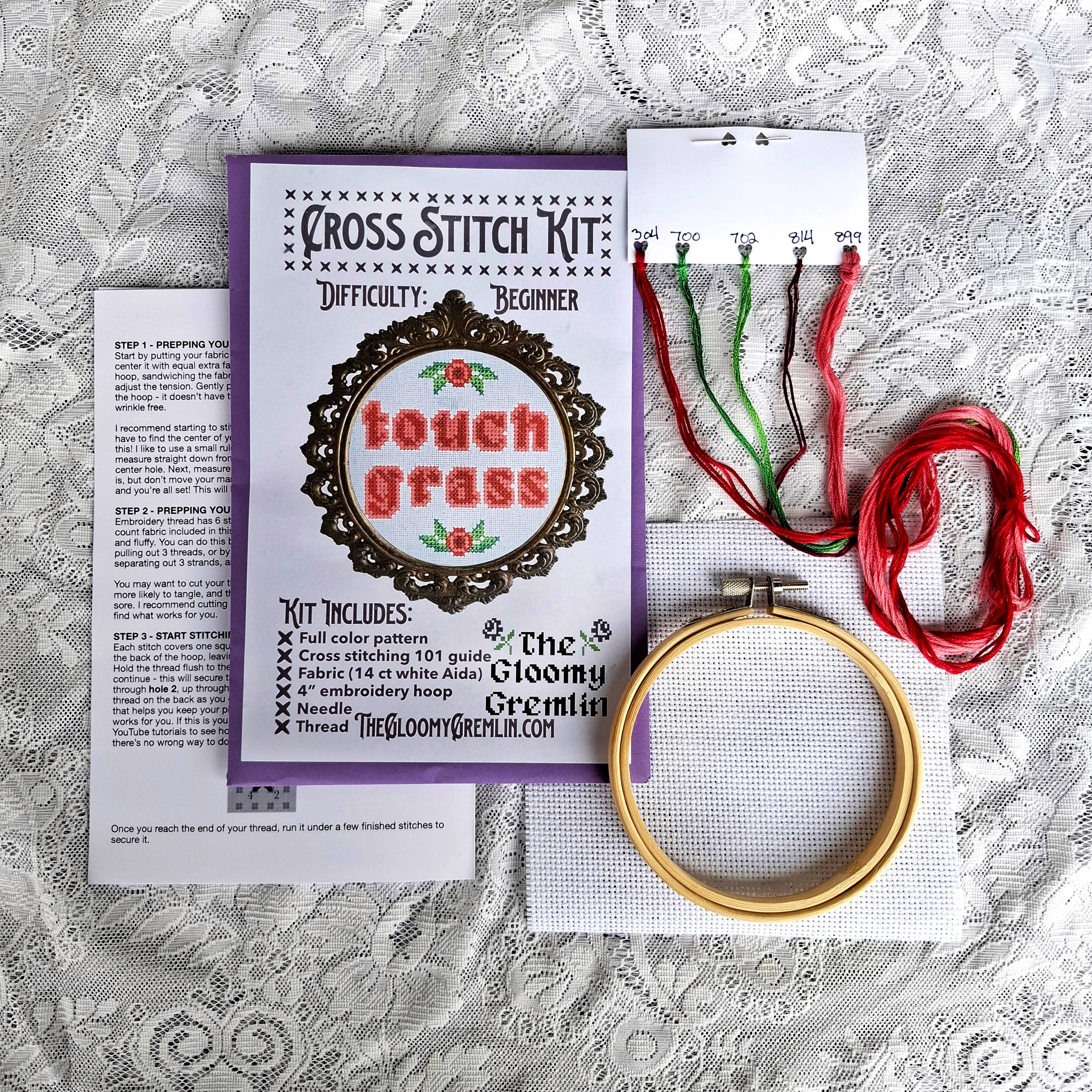 The Gloomy Gremlin - Wholesale Embroidery/Cross Stitch Supplies - Touch Grass - Cross Stitch Kit 1