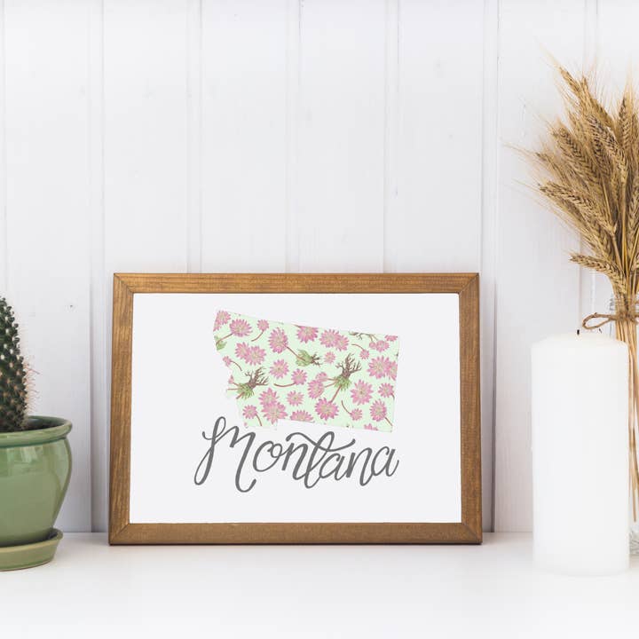 Montana State Map Art Print for wholesale by Erica Catherine Illustration